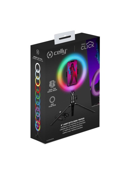 Selfie Ring Light Anneau de Lumière avec Triepied et Télécommande Celly CLICKRINGRGBBK