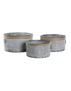 Set de pots de fleurs DKD Home Decor Marron Gris Métal Corde Vintage Usé 38 x 38 x 21 cm