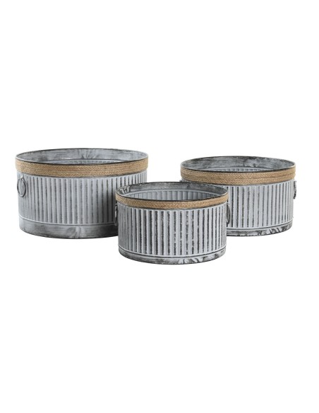 Set de pots de fleurs DKD Home Decor Marron Gris Métal Corde Vintage Usé 38 x 38 x 21 cm