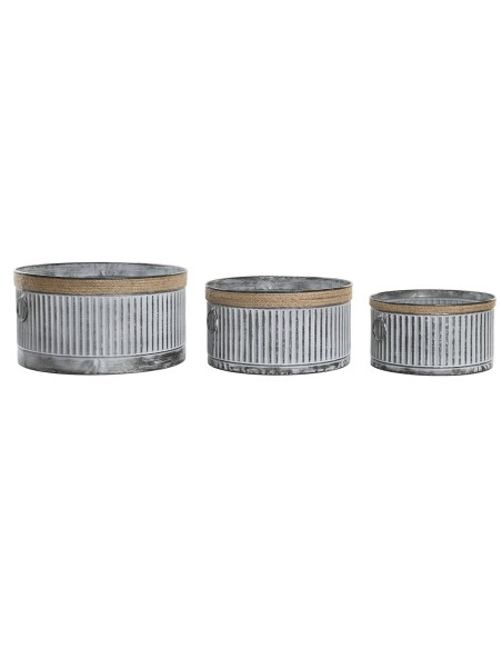 Set de pots de fleurs DKD Home Decor Marron Gris Métal Corde Vintage Usé 38 x 38 x 21 cm
