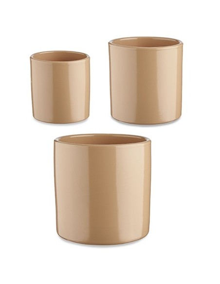 Set de pots Ibergarden CILINDRO-1019 Beige Argile Cylindre Ø 14 cm Ø 22 cm Ø 17 cm 3 Pièces