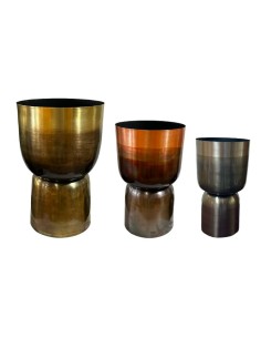 Set de pots de fleurs Home ESPRIT Gris Cuivre Doré Métal 40 x 40 x 62 cm
