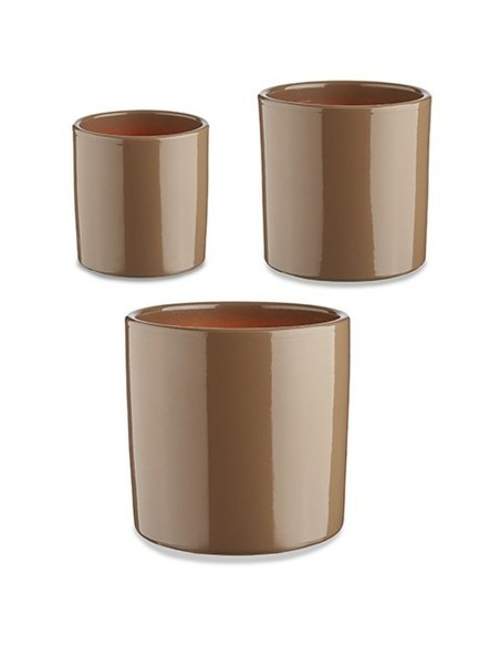 Set de pots Ibergarden CILINDRO-7006 Taupe Argile Cylindre Ø 14 cm Ø 22 cm Ø 17 cm 3 Pièces