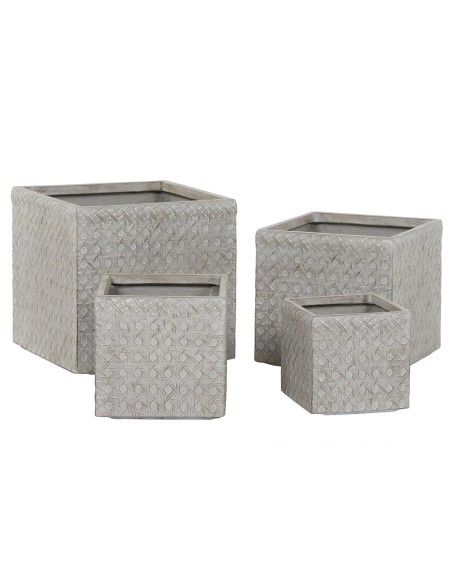 Set de pots de fleurs Home ESPRIT Beige Fibre de Verre Magnésium 44,5 x 44,5 x 42,5 cm (4 Unités)