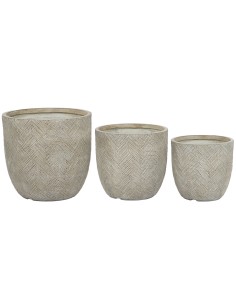 Set de pots de fleurs Home ESPRIT Beige Fibre de Verre Magnésium 44,5 x 44,5 x 43 cm (3 Unités)