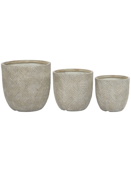Set de pots de fleurs Home ESPRIT Beige Fibre de Verre Magnésium 44,5 x 44,5 x 43 cm (3 Unités)