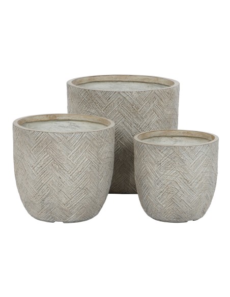 Set de pots de fleurs Home ESPRIT Beige Fibre de Verre Magnésium 44,5 x 44,5 x 43 cm (3 Unités)