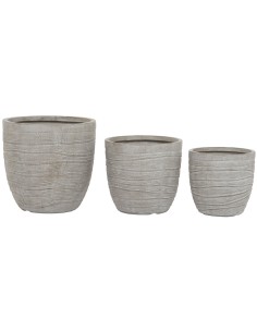 Set de pots de fleurs Home ESPRIT Beige Fibre de Verre Magnésium 45 x 45 x 43 cm (3 Unités)