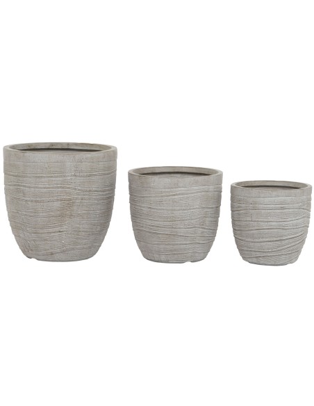 Set de pots de fleurs Home ESPRIT Beige Fibre de Verre Magnésium 45 x 45 x 43 cm (3 Unités)