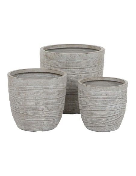 Set de pots de fleurs Home ESPRIT Beige Fibre de Verre Magnésium 45 x 45 x 43 cm (3 Unités)