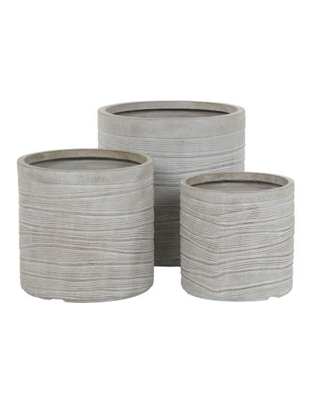 Set de pots de fleurs Home ESPRIT Beige Fibre de Verre Magnésium 44,5 x 44,5 x 44 cm (3 Unités)
