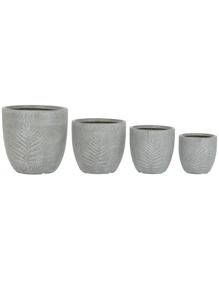 Set de pots de fleurs Home ESPRIT Gris clair Fibre de Verre Magnésium 44 x 44,5 x 43 cm (4 Unités)