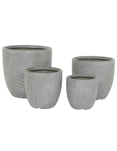 Set de pots de fleurs Home ESPRIT Gris clair Fibre de Verre Magnésium 44 x 44,5 x 43 cm (4 Unités)