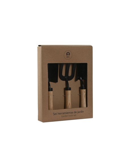 Kit d'outils de jardin Home ESPRIT 3 Pièces Marron Noir Acier
