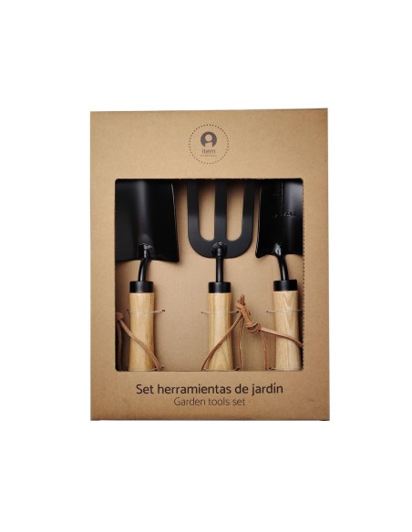 Kit d'outils de jardin Home ESPRIT 3 Pièces Marron Noir Acier