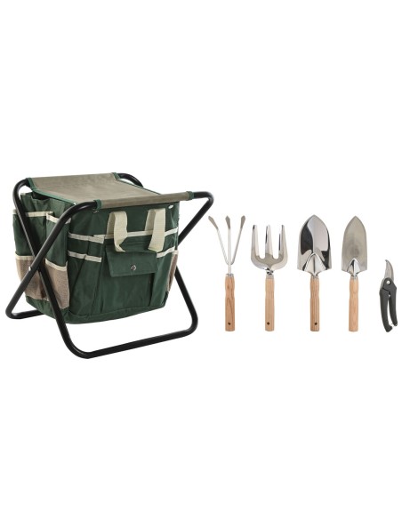 Kit d'outils de jardin Home ESPRIT Noir Vert Argenté Naturel Polyester Aluminium 7 Pièces