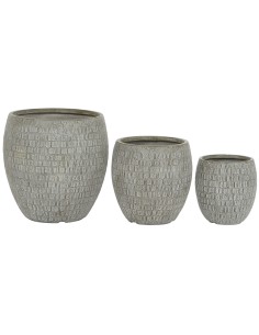 Set de pots de fleurs Home ESPRIT Gris Fibre de Verre Magnésium 55 x 55 x 55,5 cm (3 Unités)