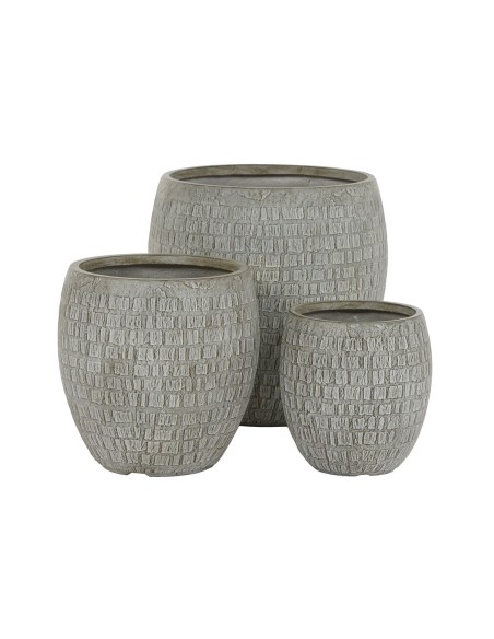 Set de pots de fleurs Home ESPRIT Gris Fibre de Verre Magnésium 55 x 55 x 55,5 cm (3 Unités)