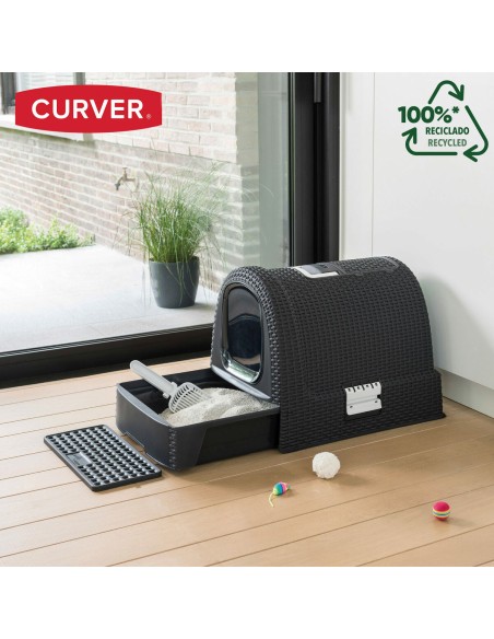 Bac à litière pour chats Curver Anthracite 51 x 38,5 x 39,5 cm Plastique (Plastique)