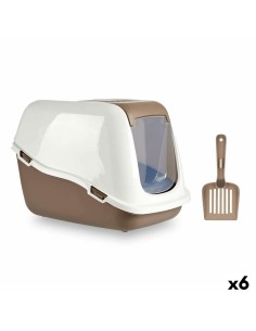Bac à litière pour chats Blanc Beige Plastique 39,7 x 57 x 39 cm (6 Unités)