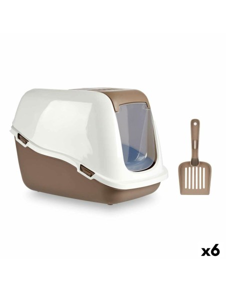 Bac à litière pour chats Blanc Beige Plastique 39,7 x 57 x 39 cm (6 Unités)