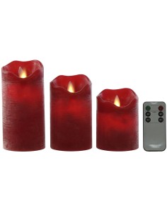 Bougie LED Home ESPRIT Rouge 26,5 x 8 x 17 cm (3 Pièces)