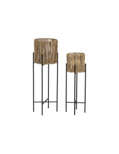 Set de pots de fleurs Home ESPRIT Noir Métal Fibre 23 x 23 x 76,5 cm