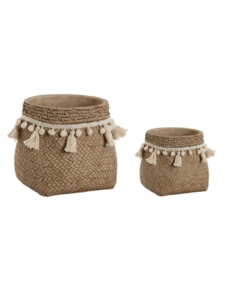 Set de pots de fleurs Home ESPRIT Marron Clair Ciment Tropical 30 x 29 x 25 cm
