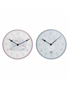 Horloge Murale DKD Home Decor Bleu Rose Bois Métal Plastique Bois MDF Enfant Oiseau 24 x 3 x 24 cm (2 Unités)