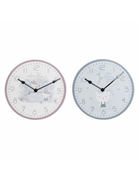 Horloge Murale DKD Home Decor Bleu Rose Bois Métal Plastique Bois MDF Enfant Oiseau 24 x 3 x 24 cm (2 Unités)