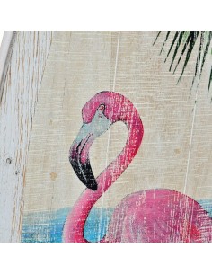 Décoration murale DKD Home Decor Bois Flamant rose Tropical 2