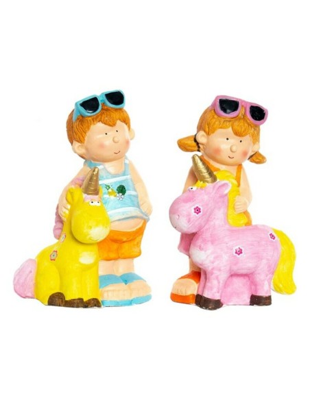 Figurine Décorative DKD Home Decor Fibre de Verre Bleu Rose Licorne Enfants 23 x 19 x 40 cm méditerranéen