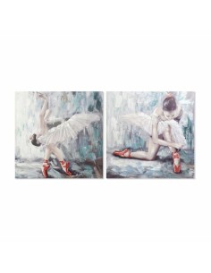 Cadre DKD Home Decor Toile Gris Bleu Bois Blanc (100 x 3 x 100 cm) (2 Unités)