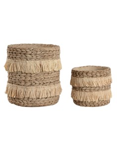 Set de pots de fleurs Home ESPRIT Marron Raphia Ciment Tropical 23 x 22 x 25 cm