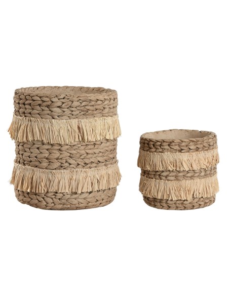Set de pots de fleurs Home ESPRIT Marron Raphia Ciment Tropical 23 x 22 x 25 cm