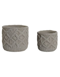 Set de pots de fleurs Home ESPRIT Gris clair Ciment 20 x 20 x 18 cm
