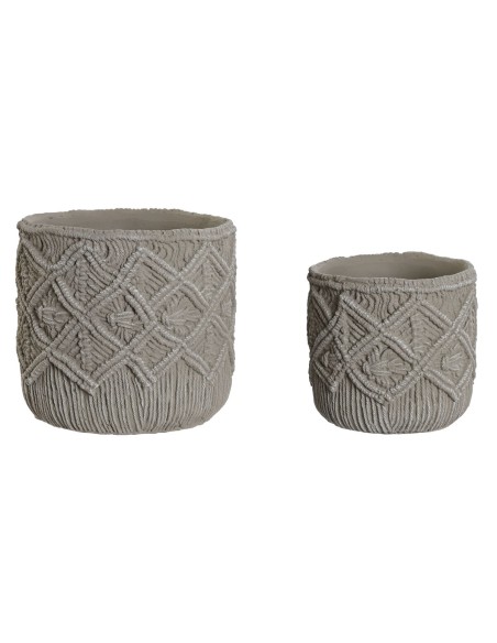 Set de pots de fleurs Home ESPRIT Gris clair Ciment 20 x 20 x 18 cm