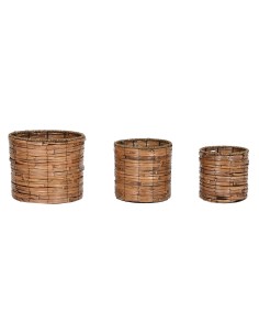 Set de pots de fleurs Home ESPRIT Marron Métal Rotin Tropical 31 x 31 x 27 cm