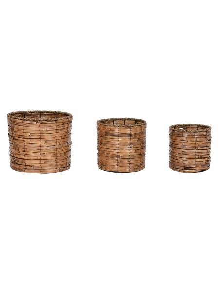 Set de pots de fleurs Home ESPRIT Marron Métal Rotin Tropical 31 x 31 x 27 cm