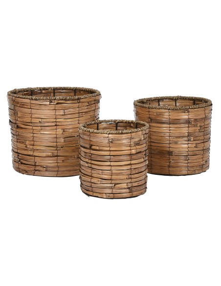 Set de pots de fleurs Home ESPRIT Marron Métal Rotin Tropical 31 x 31 x 27 cm