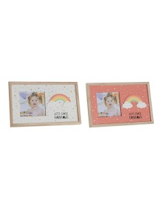Cadre photo DKD Home Decor Arc-en-ciel Rose Blanc Enfant Bois MDF (25 x 1 x 16 cm) (2 Unités)