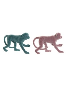Figurine Décorative DKD Home Decor Vert Rose Résine Flocage Singe Tropical 31 x 9,5 x 19 cm