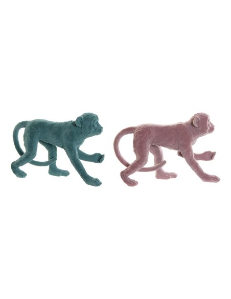 Figurine Décorative DKD Home Decor Vert Rose Résine Flocage Singe Tropical 31 x 9,5 x 19 cm