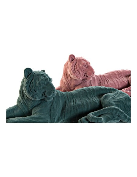 Figurine Décorative DKD Home Decor 36 x 17,5 x 13,3 cm Tigre Vert Résine Rose clair Flocage