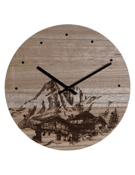 Horloge Murale DKD Home Decor 8424001759712 Noir Bois Bois MDF Montagne 30 x 30 x 1,5 cm