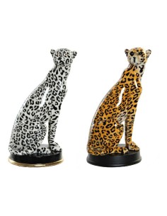 Figurine Décorative DKD Home Decor Noir Orange Blanc Léopard Résine Colonial 16 x 16 x 32 cm