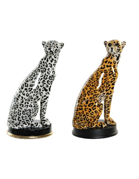 Figurine Décorative DKD Home Decor Noir Orange Blanc Léopard Résine Colonial 16 x 16 x 32 cm