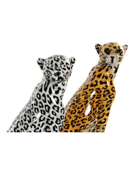 Figurine Décorative DKD Home Decor Noir Orange Blanc Léopard Résine Colonial 16 x 16 x 32 cm