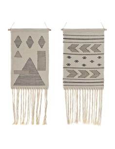 Décoration Suspendue DKD Home Decor Ethnique Noir Crème Géométrique Boho 46 x 1 x 64 cm (2 Unités)