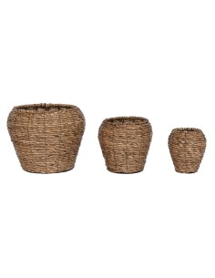 Set de pots de fleurs Home ESPRIT Marron Métal Fibre 41 x 41 x 32 cm
